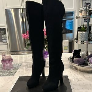 INC Black Genuine Suede & Faux Fur EUC